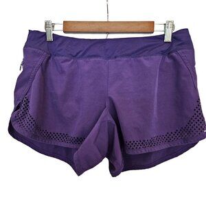 ATHLETA Laser Cutout Hem Purple 3 inch Shorts With Lining, Size Medium